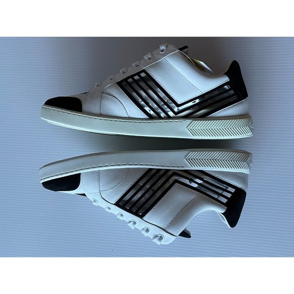 Giorgio Armani White/Black Leather Lace-Up Sneakers, Size 8.5 (US) 38.5 (EU) - Picture 7 of 12